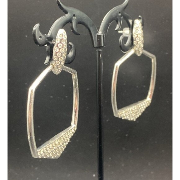 Kendra Scott Selena Earrings Silver Plated Pave Crystal Open Frame Pierced - Picture 3 of 8